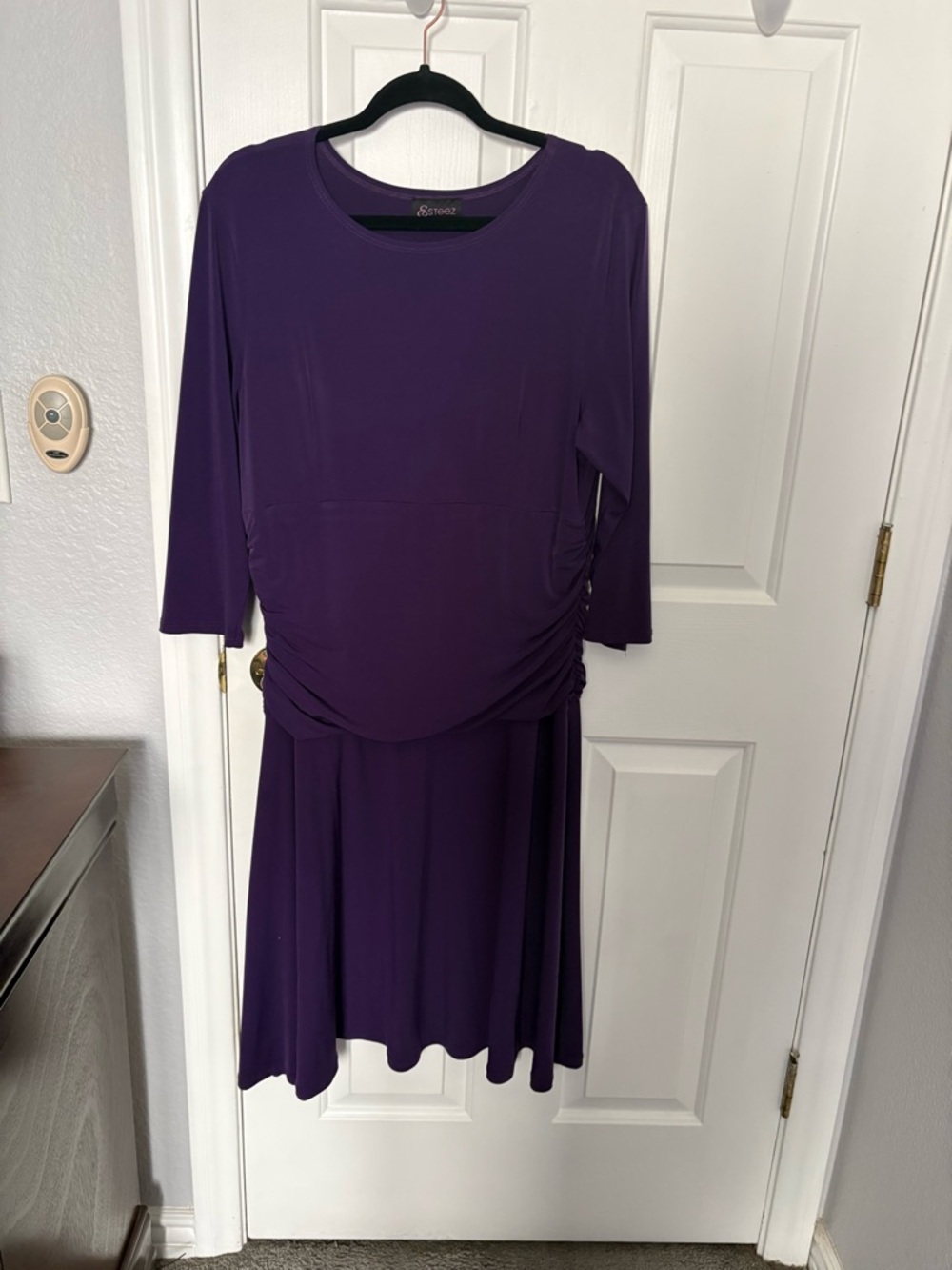 Women's Deep Purple Midi Dress with Side Ruching